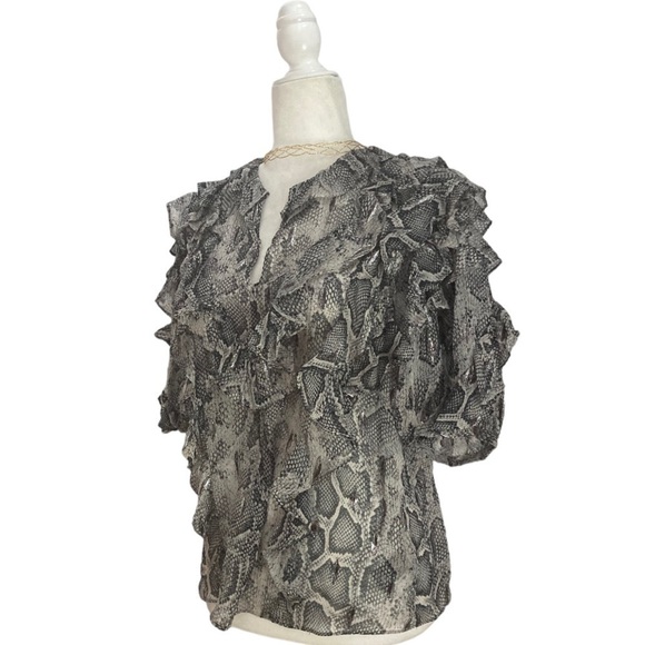 NWT Rebecca Taylor Ruffled Snake Skin Silk Blouse - Picture 9 of 12